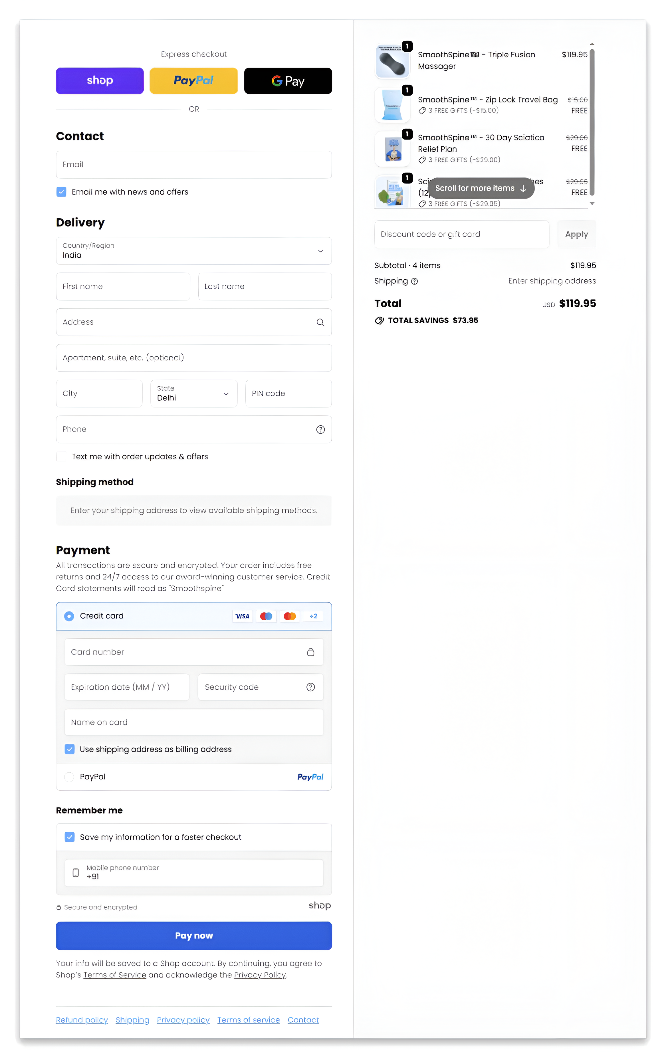 Smoothspine Triple Fusion Massager checkout page